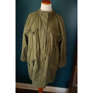 Gap Olive Green Long Rugged Utility Military Jacket Women's Buttons/Zip size L